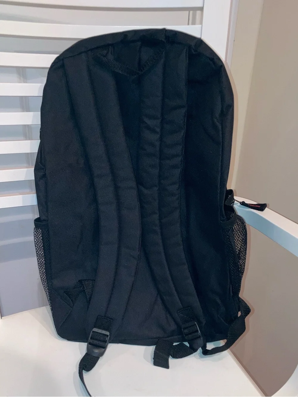 Black Backpack with Reflective Stripe & Red Accent